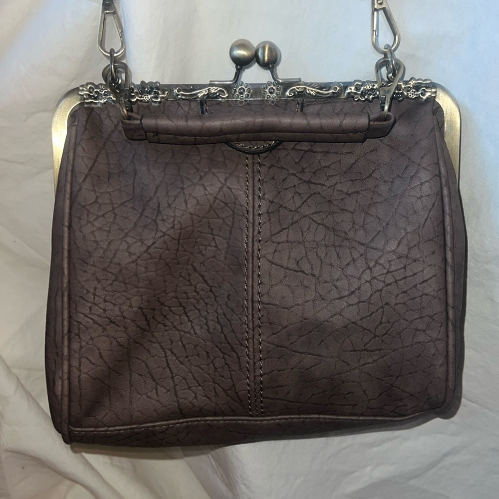 Brown Faux Leather Clasp Purse